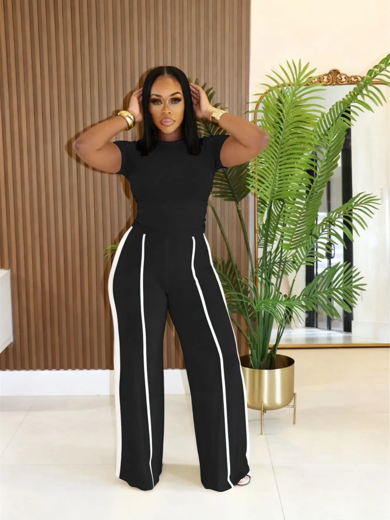 USBOUTIQUE CHIC Women's 2026 Spring Two Piece Set Short Sleeve Top & Comfortable Pants Casual Lounge Outfit for Everyday Wear USBOUTIQUE CHIC Women's 2026 Spring Two Piece Set Short Sleeve Top & Comfortable Pants Casual Lounge Outfit for Everyday Wear
