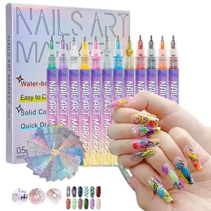 12/24 Color 3D Nail Art Pens Set, 0.5MM NailPens Nail Point Graffiti Dotting Pen Drawing PaintingLiner Brush for DlY Nail Art Beauty Adorn ManicureTools for DIY Nail Art, Home & Salon Manicure Tools