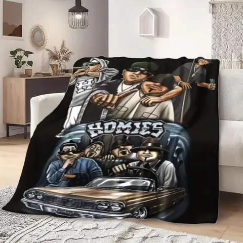 Lil Homies Retro Cartoon Print Flannel Throw Blanket - 60*50in (Standard Size), 80*60in (Max), Ultra-Soft Reversible Fabric, Wrinkle-Resistant, All-Seasons Comfort, Vibrant Mixed Colors, Teen-Focused Decor Gift, 60"x50" Couch Fit, Couch & Travel Use