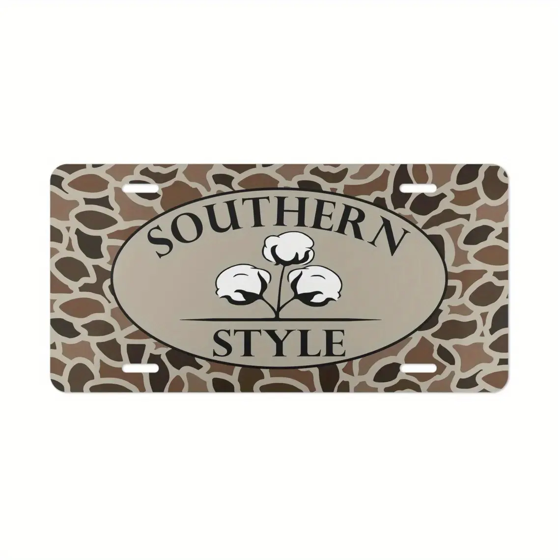 Vintage Old School Camo "Southern Style" Tag Aluminum Front Metal License Plate - 6x12in Polished Standard Plate, Easy to Install Car Exterior Trim Accessory, Decor-Only, Made in USA, Metal License Plates