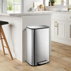 【Garvee】【GARVEE】Stainless Steel Trash Cans in Various Sizes (3.2 to 50 Liters) with Step-On Pedal, Soft Close Lids, Inner Buckets, and Fingerprint-Resistant Finish for Kitchen, Office, and Home Use