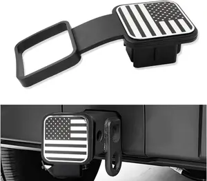 DIBMS Trailer Hitch Covers - Unique US Flag Tow Hitch Covers 2 Inch with Square Mouth for Car Decorations & Protections,Rubber Hitch Receiver Cover Fits Car Truck Accessories (US Flag/Silver)