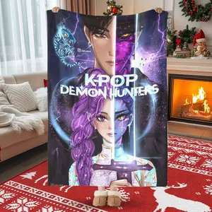Colorful Cartoon Anime Print Flannel Blanket Anti Allergy Comfortable Throw For Home Travel Durable Gift For Friends Family K pop Demon Hunters Merch