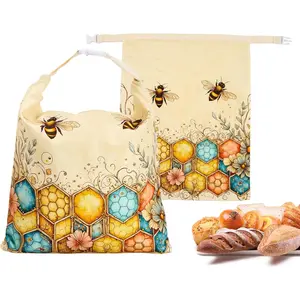 Beeswax Bread Bags for Homemade Sourdough, 2 Pack Reusable Natural Cotton Large Bees Wax Bag Bags to Keep Fresh