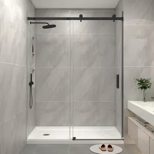 KPUY S9711B Frameless Sliding Shower Door Matte Black 43-60" W x 76" H Extra Tall Triple-Layer Safety Nano-Shield Easy Clean Whisper-Quiet Mechanism