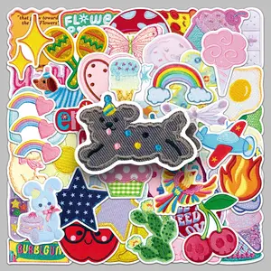 50 pcs Embroidered Fabric personality small fresh creative cartoon sticker notepad mobile phone case storage box decorative sticker