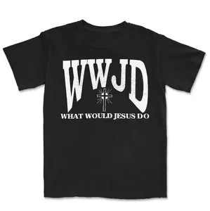 Vintage WWJD  Short Sleeve Graphic T-Shirt, god apparel, christian clothing Menswear Top Tropical Shortsleeve Crewneck Streetwear Tshirt Casual