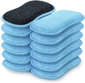 12 Pack Multi-Purpose Scrub Sponges Kitchen, Dish Sponge, Non-Scratch Microfiber Sponge for Efficiently Cleaning Dishes, Pots, and Pans (Blue) Scrubber