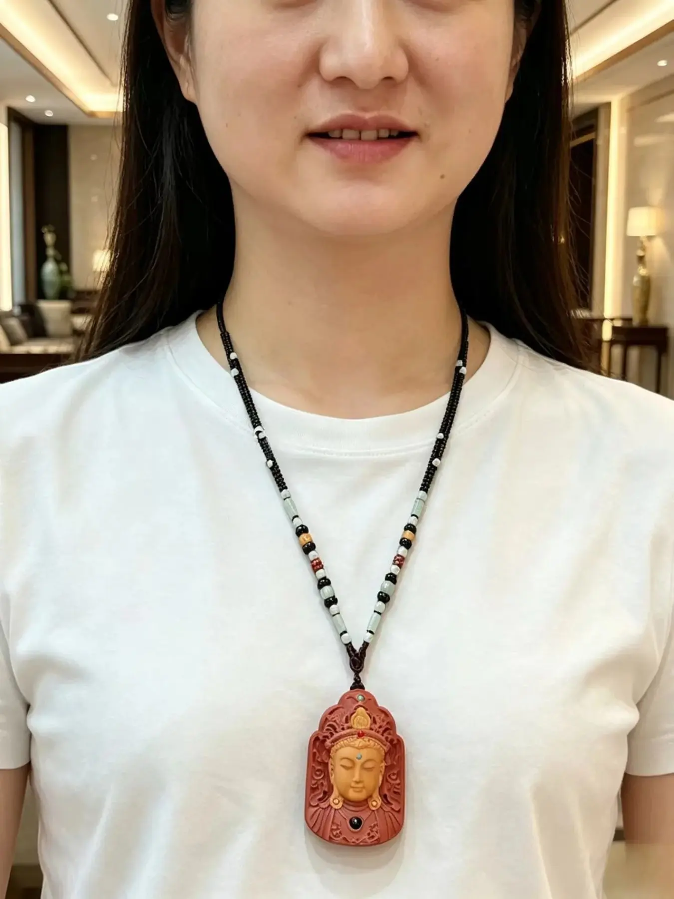1 handmade antique formula rose fragrance herb fragrance wooden bead Tara Guanyin pendant necklace, suitable for daily wear and gifting, suitable for both men and women's wooden fragrance jewelry