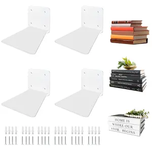 Invisible Floating Bookshelf - Modern White Wall Mount Metal Shelves for Room, Bedroom Bookcase, Small Bookshelf with Minimalist Design, Sleek Storage for Books & Decoratives（4PCS）