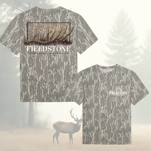 Fieldstone Antler Shed Mossy Oak Bottomland Camo Cotton T Shirt, Blank Mossy Oak Men’s Camo Hunting Tee, Lightweight Outdoor Shirt | Deer Forest Graphic T-Shirt for Men, Gift for Fan, Father's Day, Mother's Day
