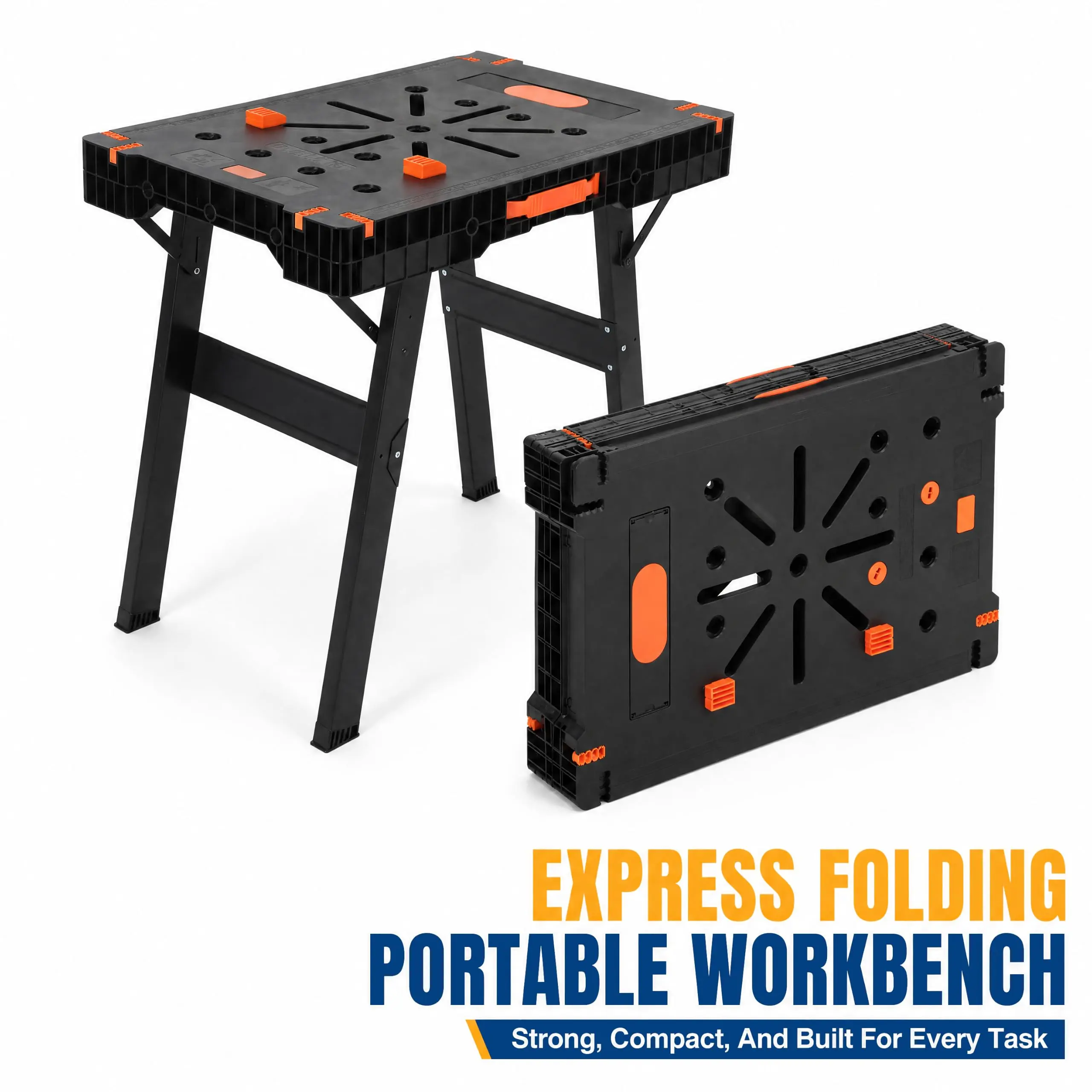 2-in-1 Folding Workbench & Sawhorse, Portable Work Table (35 x 23 in) - 300 lb Capacity, 1000 lb Heavy-Duty Support Stand, 30 lb Lightweight - Garage Workshop Jobsite