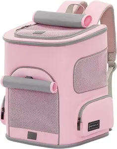PETSFIT Pet Carrier Backpack with Upgraded Waist Protection, Cat Carrier Backpack Designed for Small Dogs/Cats, Fully Ventilated Collapsible Dog Backpack for Outdoor Traveling Hiking Camping, Pink