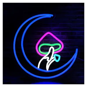 Sign Illuminated Mushroom Moon Neon Sign Light Dimmable USB Powered For Bedroom Children's Room Man Cave Bar Store Club Bistro Wall Decor 33cmx33cm