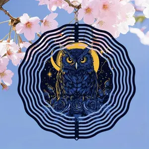 3D Metal Wind Chime with Owl and Moon Mandala Design for Outdoor Garden Decor Perfect for Thanksgiving Christmas Halloween Mothers Day Fathers Day