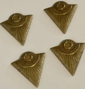 4 Brass Triangle Tribal Pendants W/ 6mm Cabochon Setting 36mm X 33mm Hole @ Top