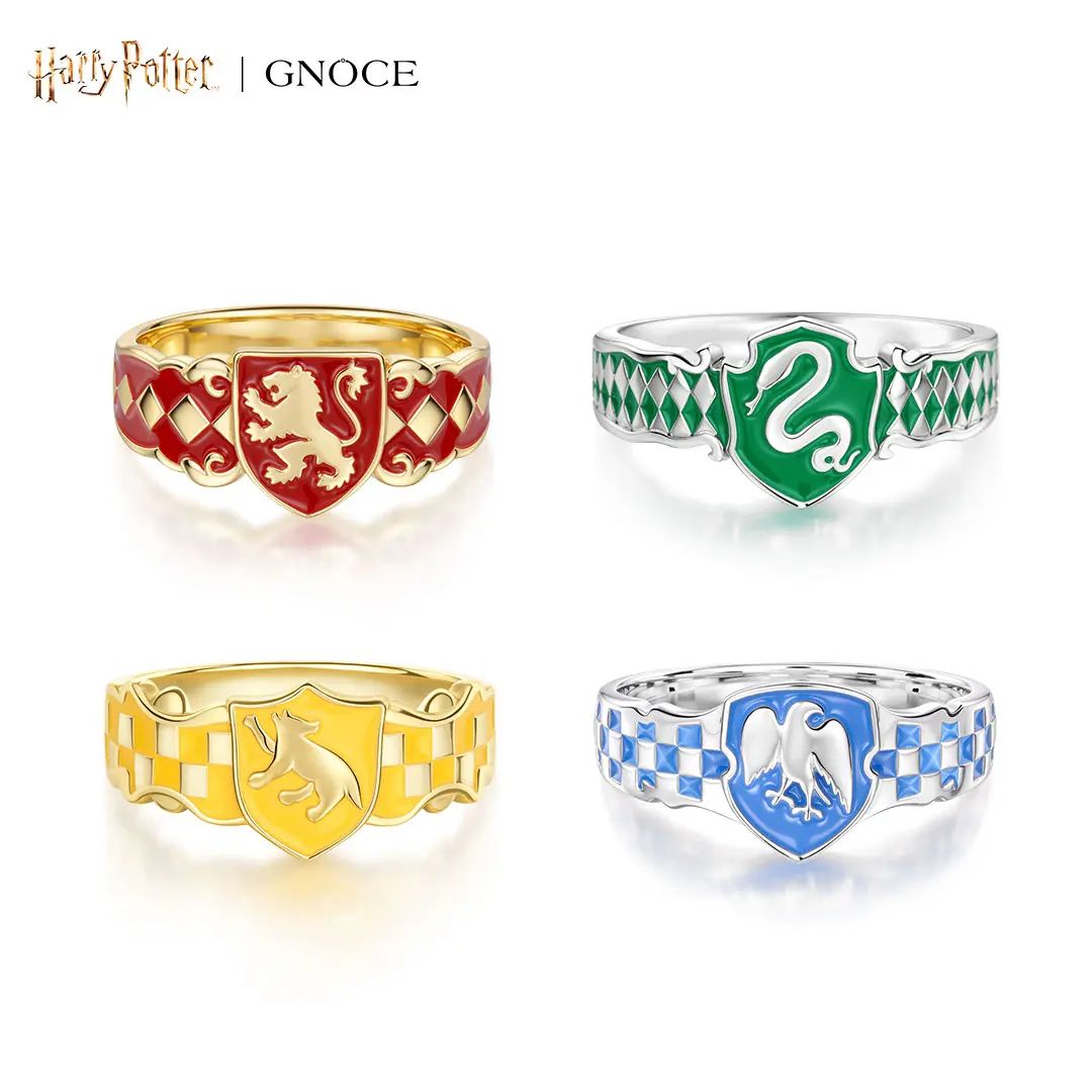 Gnoce Harry Potter S925 Embraces Ring Official Warner Bros Merchandise Featuring Gryffindor Slytherin Hufflepuff Ravenclaw Crests for Fans