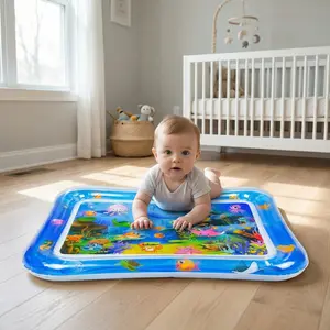 Tummy Time Water Mat for Infants and Toddlers 3 to 24 Months - Inflatable Rectangle Mat with Seabed Patterns & Marine Animals - BPA-Free, Leak-Proof, Sensory Board Toy