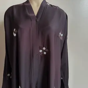 Embroidered Open Front Button Down Abaya for Women Elegant Floral Design TikTok Fabric Comfortable Versatile Modest Fit 53-54 Length