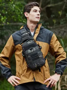 Men's Tactical Chest Bag Waterproof Fishing Backpack, Durable Molle Bag, Multi-Functional Shoulder Crossbody Bag for Outdoor Sports & Military Use