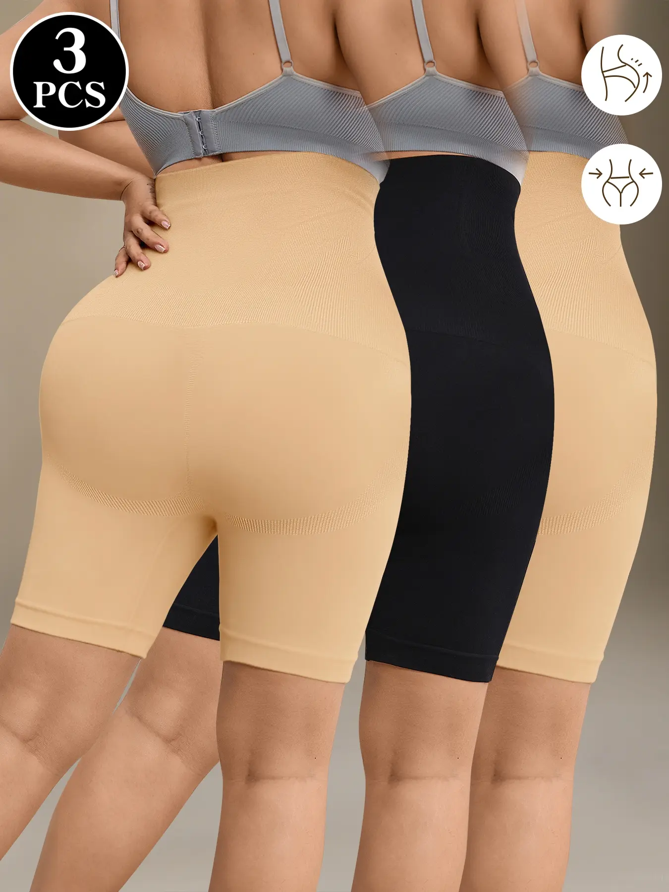 3pcs Invisible Set High Waist Tummy Control Butt Lift Seamless Shapewear Gym Shorts, Women's Comfortable Workout Wear, Underwear, High Waist Girdle