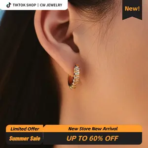 CW Gold Plated Twisted Channel Set CZ Huggie Hoop Earrings | Stackable Statement Earstack Hoops | Hypoallergenic & Tarnish-Free Trendy Gift for Women