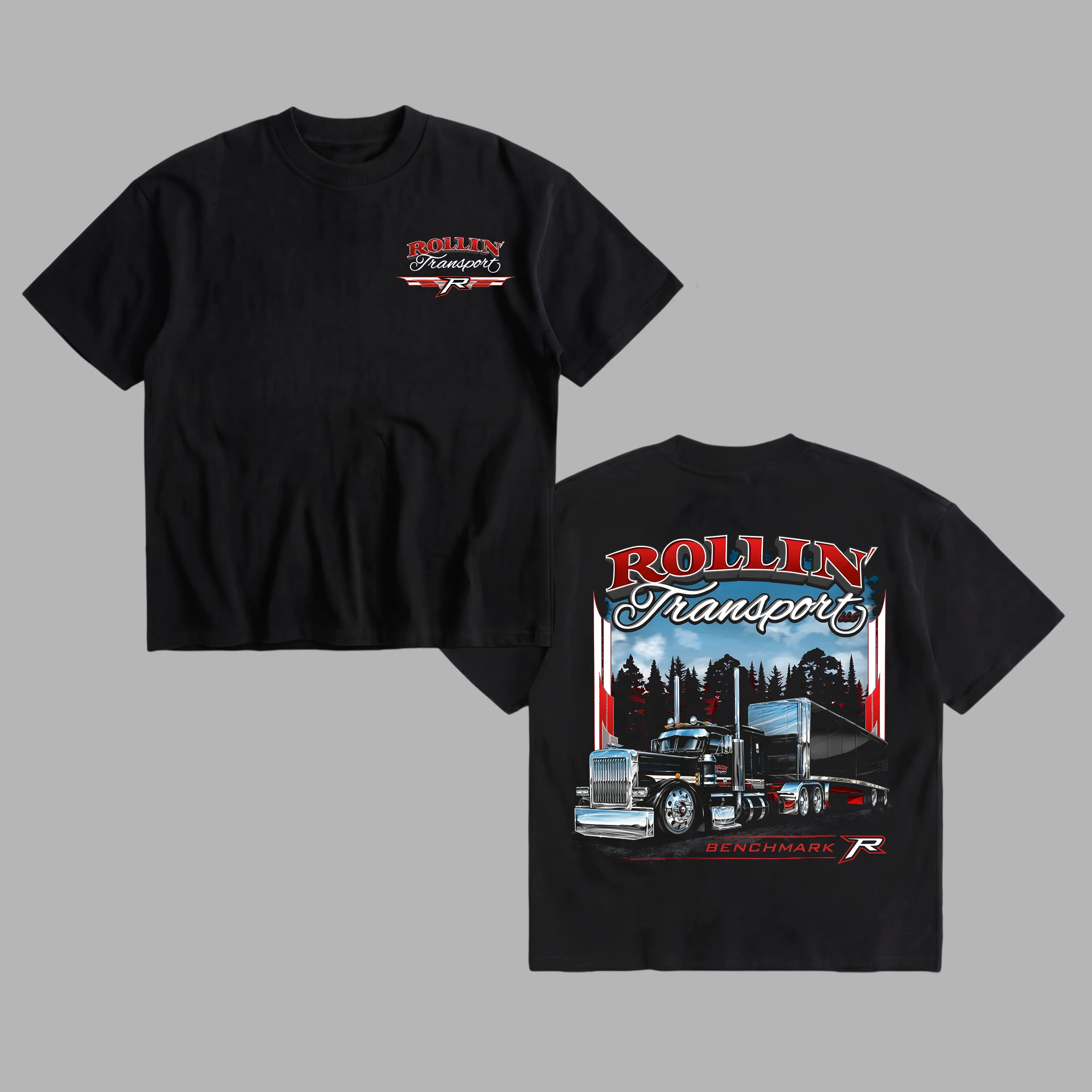 PC Rollin' Transport Truck T-Shirt – Benchmark R Big Rig Graphic Tee, Semi Truck Shirt for Truck Drivers, Diesel Lovers and Trucker Fans Clothes Cotton