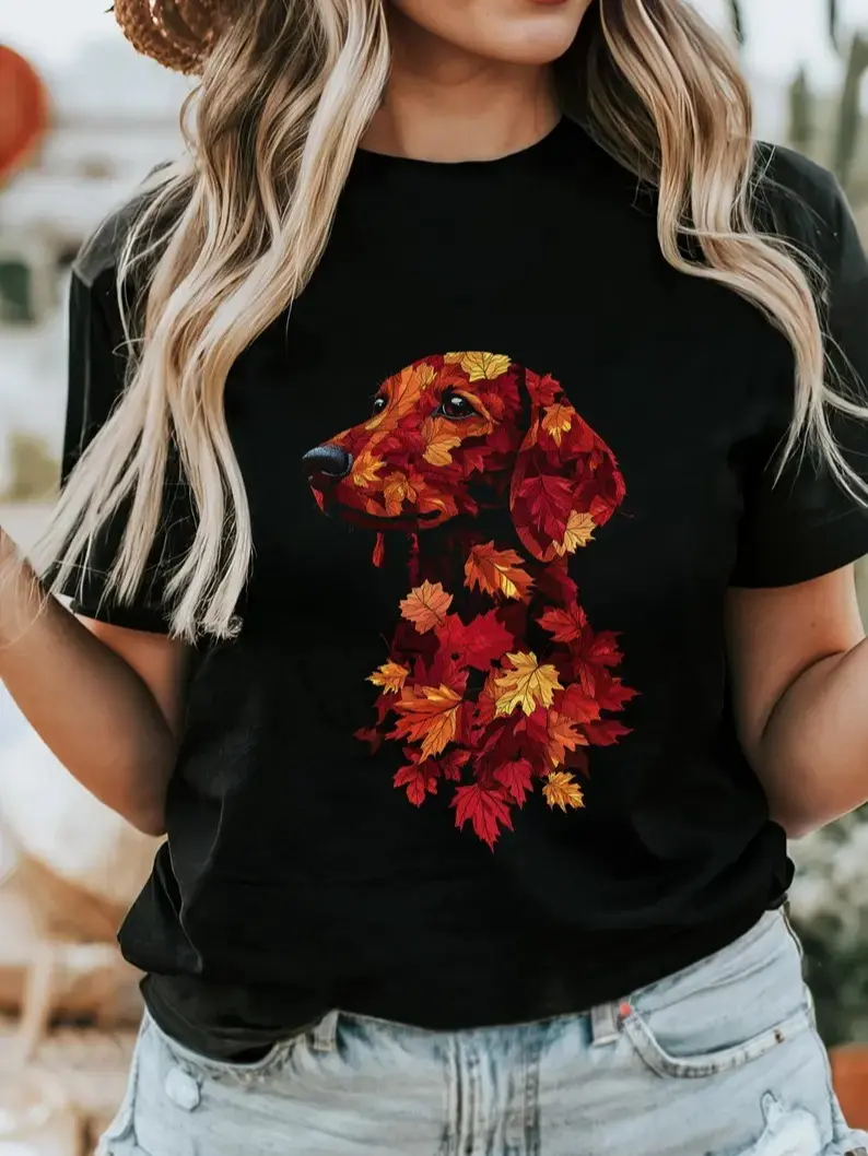 Comfort Colors Dachshund Autumn Leaf T-shirt, Wiener Dog Fall Tee, Vintage Dark Red Burgundy Dachshund Mom Dad Gift Idea, Unisex Jersey Tee