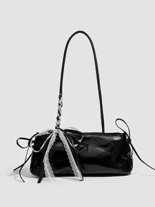 Gentle and atmospheric long shoulder strap handbag, lace ribbon woven shoulder strap, side drawstring design, elegant and artistic style, fashionable and practical texture single shoulder bag, suitable for commuting and gatherings