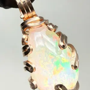 Large Superb Ethiopian Opal Rose Gold Filled PENDANT Unique Artisan Crafted Design 14/20 rose gold-filled tarnish resistant