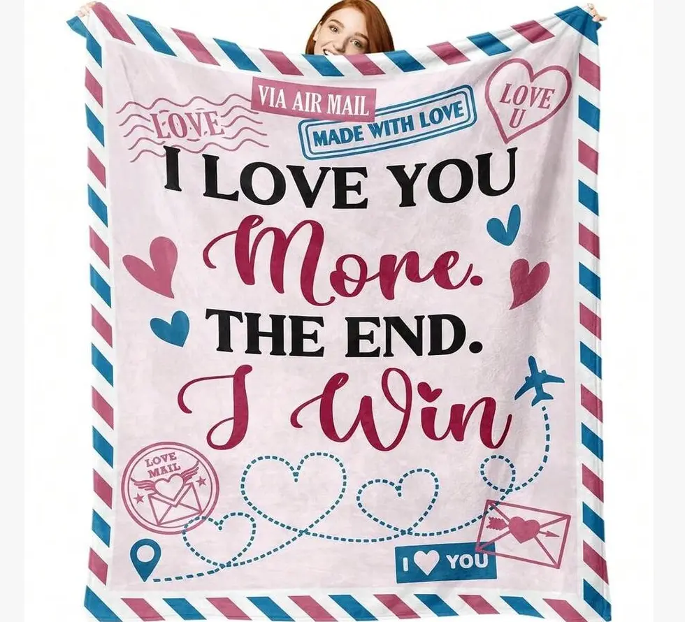 Flannel Throw Blanket - Valentine's Day Commemorative Gift, "I Love You More The End I Win" Design, All Seasons Use, General Use for Adults, Machine Washable Couples Anniversary Gift
