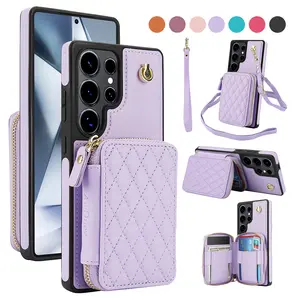 Fogepix Stylish Crossbody Case for Samsung Galaxy S25/S24+/S24 Ultra/S23 Series - RFID Blocking PU Leather Wallet with Kickstand & Wristlet Strap, Women's Travel Essential