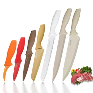 14 Pieces, Kitchen Knife Set, 7 Knives, 7 Protective Sleeves, Can Cut Meat and Vegetables, Can Cut Fruit, Can Cut Steak, Rust Resistant and Durable,  Gift Set Outdoorfun Fathersdaygift Outdoorfun Fathersdaygift Utensils Stainless Steel Cooking
