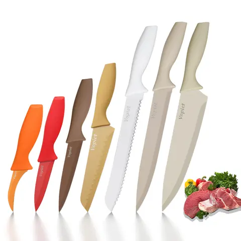 14-Piece Stainless Steel Knives Kitchen Set - 7 Knives, 7 Plastic Protective Sleeves, Rustproof, Durable Utensils, Multi-Functional for Cutting Meat & Veg, Outdoor Cooking Kitchenware Gift Set
