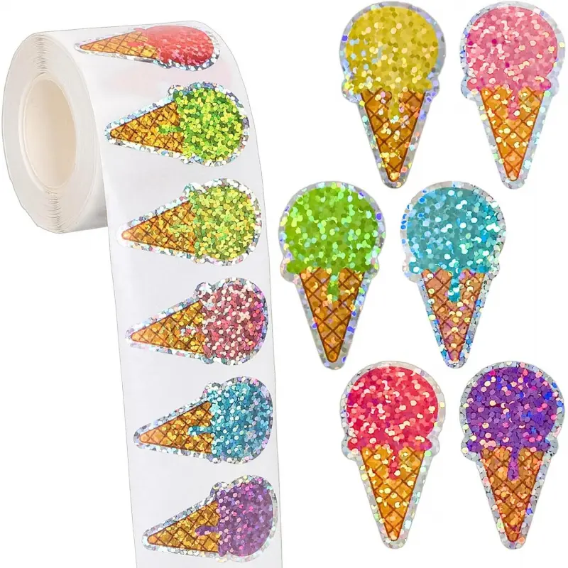 500 stickers/roll laser ice cream cone stickers gift envelope packaging decoration sealing stickers adhesive stickers Sticker paper