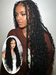 30 Inch Black Long Braided Lace Front Wigs for Women, Gorgeous Fluffy Wigs with Baby Hair, Synthetic Braided Lace Wigs for Party, Daily Use, Lace Frontal Wigs