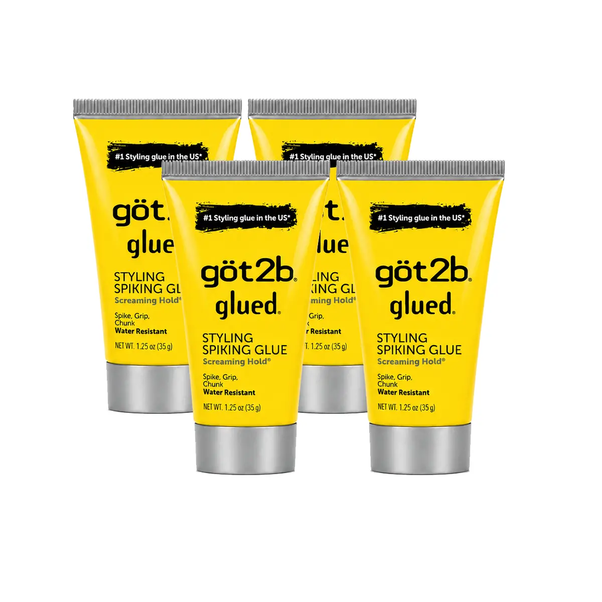 got2b Glued Water-Resistant Spiking Gel 1.25oz (Pack of 4) Extra Strong Hold Hair Gel for Spikes & Textured Styles | Travel Size Styling Gel
