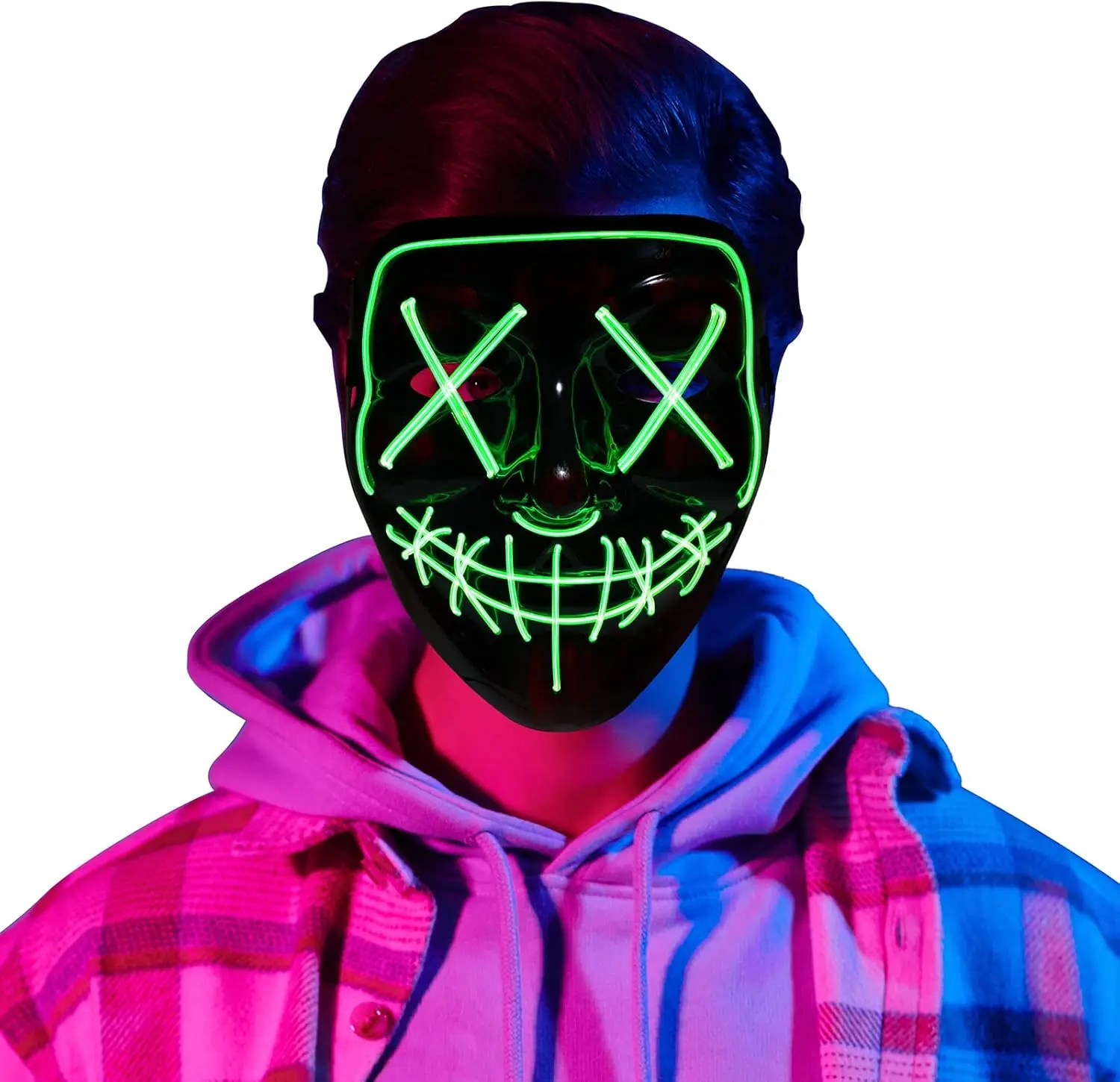 Neon Creepy LED Purge Mask-Glowing Halloween Costume Accessory