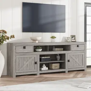 Garvee Entertainment Center Support for 75/80 Inch Screens with 4 Storage Drawers and 3 Open Shelves, Gray Console Stand for Living Room