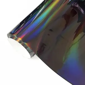 Glossy Holographic Plating Laser Chrome Black Vinyl Wrap Film With Air Release Self Adhesive DIY Car Motorcycle Bicycle Decoration Automobile Decals