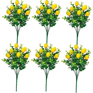 6 Pcs Artificial Lemon Branches Faux Lemon Fruit Picks Greenery Decor for Farmhouse Kitchen Home Table Spring Summer Decoration