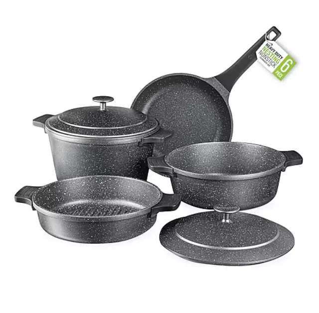 Granitestone Diamond 6-Piece Nonstick Pots and Pans Set, Diamond-Reinforced Non-Stick Coating, Easy-Clean Cookware with Lids, Frying Pan and Saucepan Set for Everyday Cooking, Meal Prep and Home Kitchen Essentials