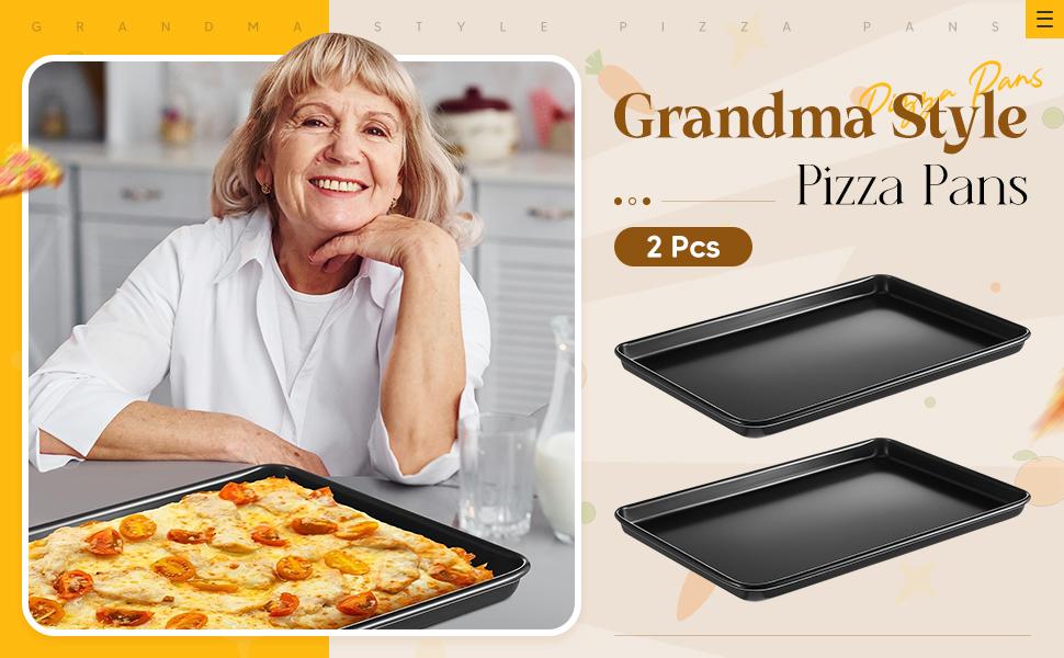 2 Pcs 17 Inch Grandma Style Pizza Pan Hard Rectangular Black Non Stick Sicilian Style Carbon Steel Pizza Pan Dish Pre Seasoned Bakeware Kitchenware