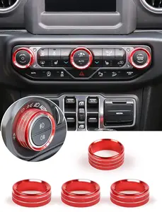 HVAC Climate Control Panel Knob Trim Kit & Light Control  Cover, Air Conditioner Knob  Alloy Ring for 2018-2024   JL JLU & Gladiator JT, Interior Accessories, red