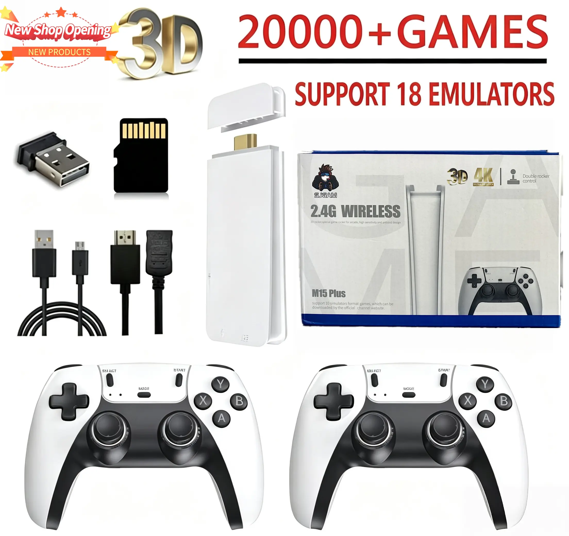 [Deal For You] The new M15 Plus Retro Game Console features over 20,000 retro games, dual wireless controllers, and 4K HDMI output. Plug and play HDMI connection. A must-have for game nights, a tech product, and a gift for boys and teenagers.