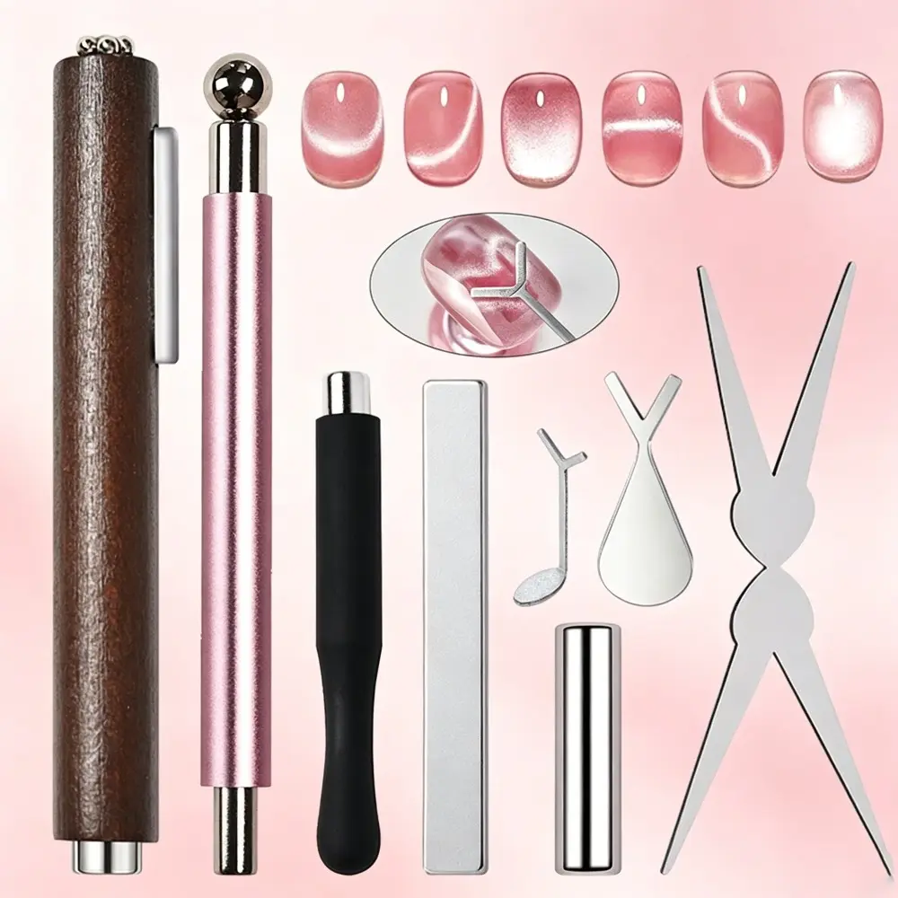 Professional cat eye magnet set of 8 dual-ended wands. Durable magnet for smooth patterns. Flexible to use, perfect for nail salons and personal nail art practice, Nail Art Tools