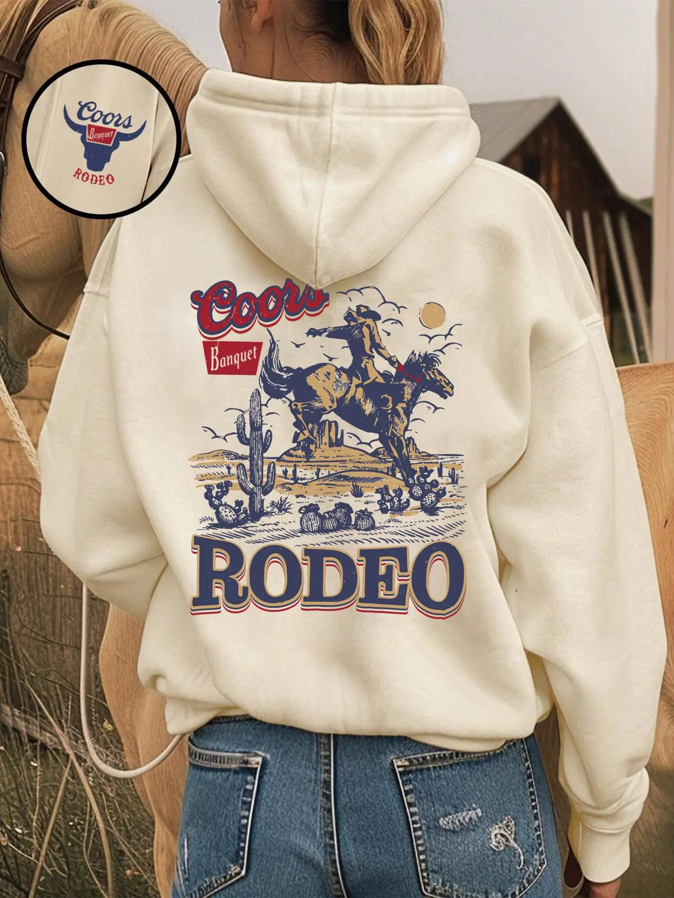 Women's Cartoon Highland Cow Print Drop Shoulder Hoodie, Fashion Casual Letter Print Drawstring Pocket Hooded Sweatshirt for Daily Holiday Outdoor Wea