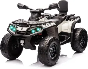 【Christmas Gift】Gray 12V Kids Electric ATV With Two Leather Seats Bluetooth Music Led Lights Adjustable Speeds And Durable Tires For Ages 3 To 8 Gray