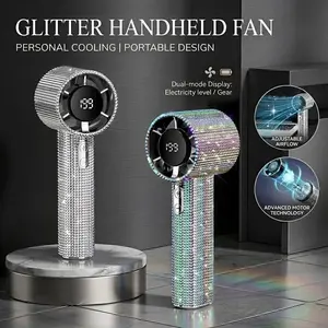 Glitter Handheld Fan, Portable 3-Speed Rechargeable Mini Fan with Digital Display, Personal Cooling Fan for Travel Outdoor Activities and Office