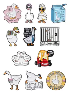 12-Piece Goose Association Theme Enamel Badges Set, Humanized Goose Network Meme Design Clip In Lapel Pins, Fun Gift for Social Icebreaker Accessories